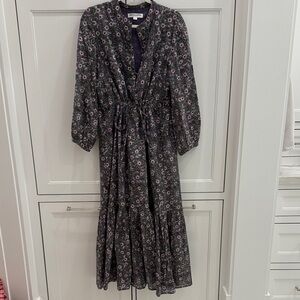 Emerson Fry Purple Floral Long Sleeve Dress with Tie Waist